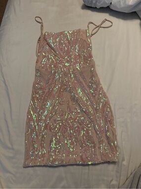 Lucy in the Sky Iridescent Blush Pink Sequin Mini Dress